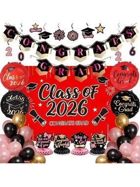 Graduation Party Decoration Kit - Class of 2026 Red, Black & Gold